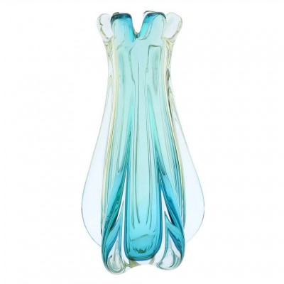GlassOfVenice Murano Glass Sommerso Ribbed Bud Vase - Amber Aqua 53926464425  152945056444